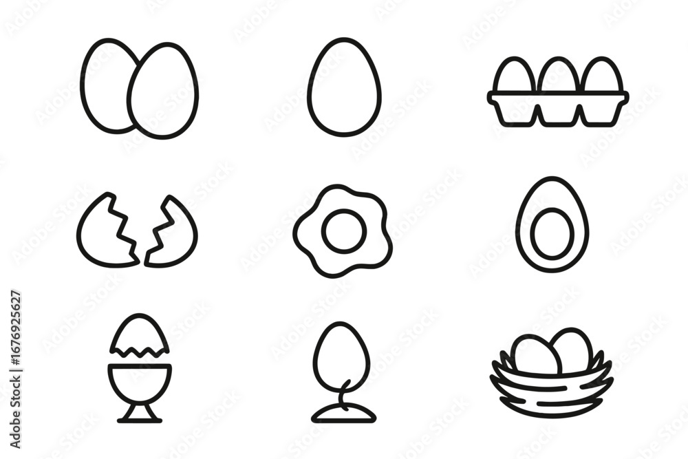 Poster eggs collection vector line icons set. minimal editable stroke isolated illustrations for food infog