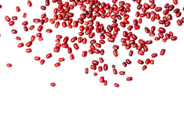 The High-resolution photo of red bean seeds, piled and scattered on the ground.