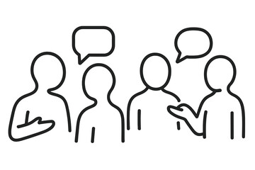 Group of faceless people talking. Minimalistic line icon for communication, teamwork, and discussion. Vector illustration of a meeting, social interaction, or community forum.