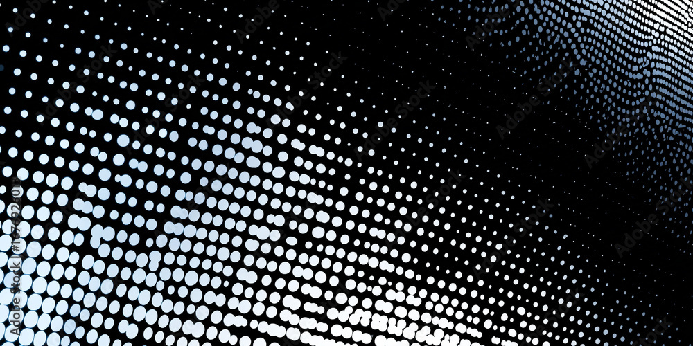 Aufkleber a black background with a pattern of white circles of varying sizes and densities creating a gradien