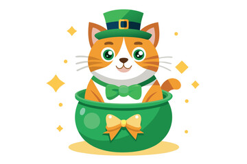 Cute cat in pot with leprechaun hat for st patricks day