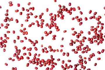 The High-resolution photo of red bean seeds, piled and scattered on the ground.