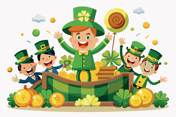 A group of cheerful leprechauns celebrating st patricks day