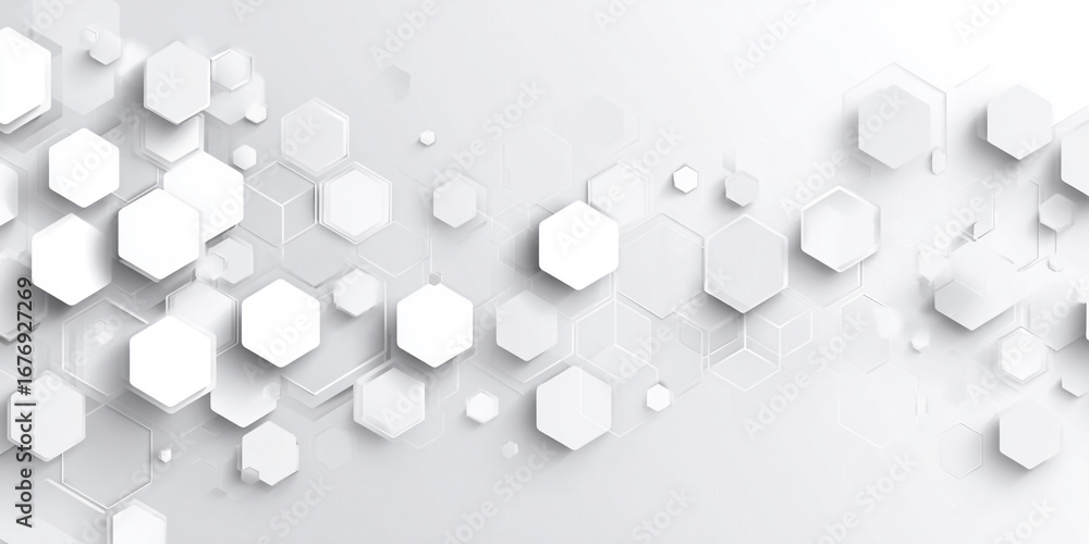 Aufkleber a clean white background filled with overlapping white hexagonal shapes and subtle outlines creating