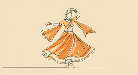 Continuous line drawing of a woman performing garba dance a concept for navaratri festival celebration indian culture tradition and minimal artistic fashion design
