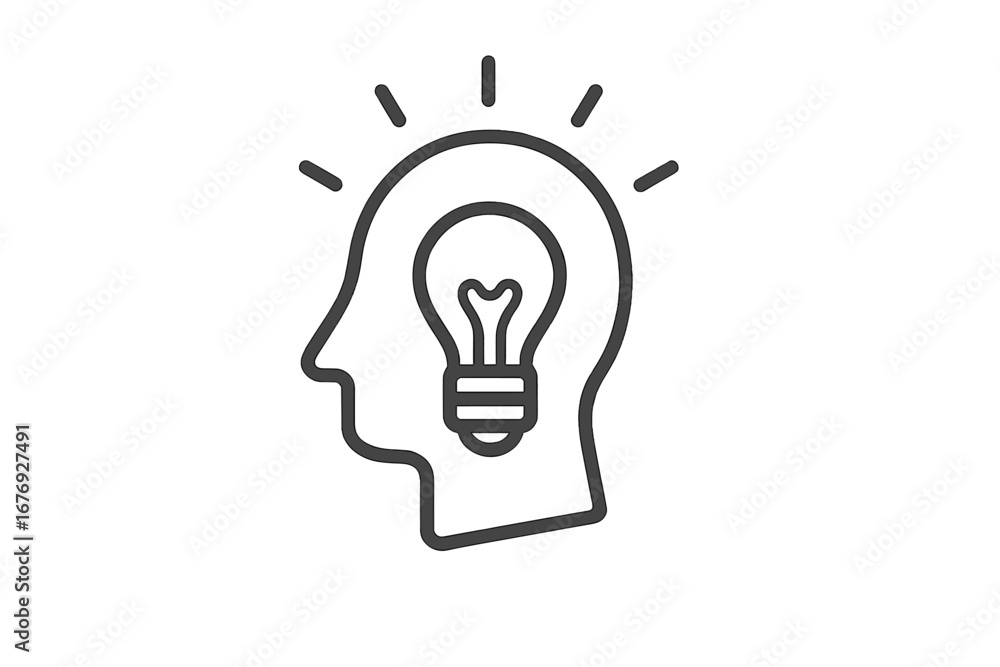 Poster light bulb idea lamp head outline icon for web design app interface advertising creative graphic con