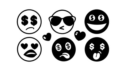Diverse Doodle Emoji Faces black white