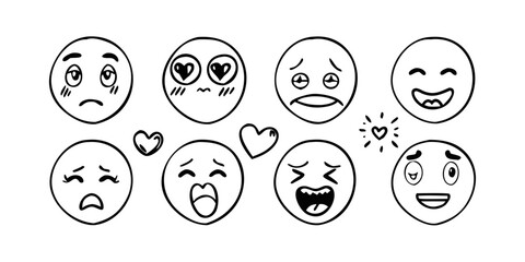 Diverse Emoji Expressions with Hearts faces emotions