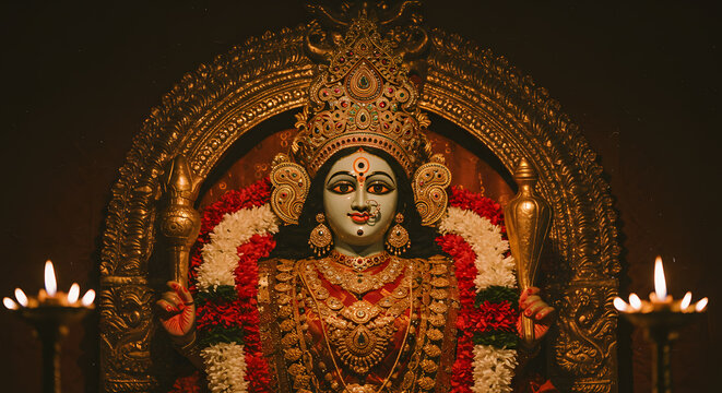 Beautiful statue of the hindu goddess durga for navaratri and durga puja festival a concept for worship religion culture tradition and spiritual art