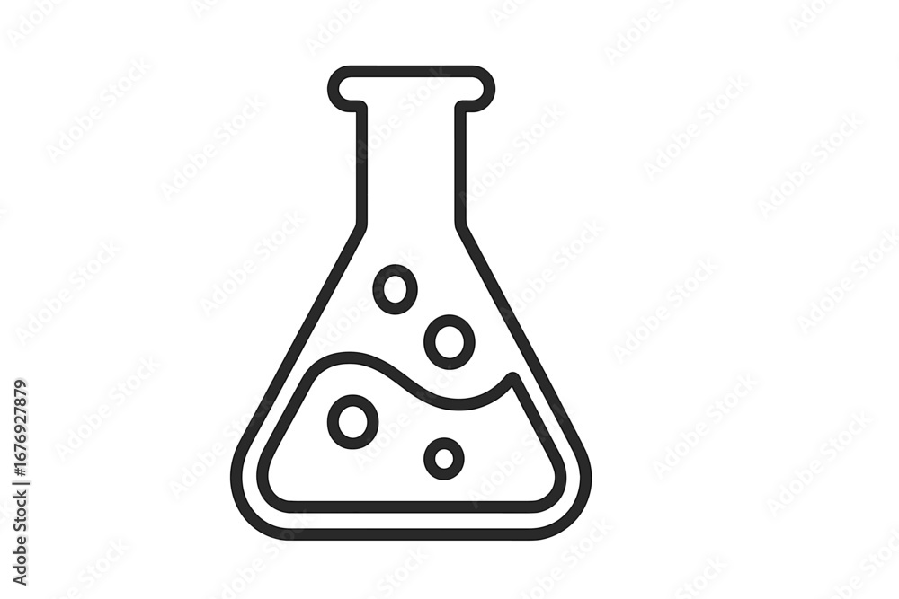 Poster laboratory flask outline icon. chemistry flask line art symbol. science experiment beaker vector ill