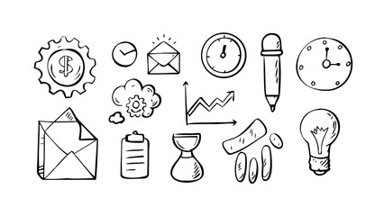 Doodle style office supplies stationery business