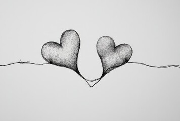 Fototapeta premium Two heart-shaped objects emerging from a crack in a smooth , symbolizing love and connection