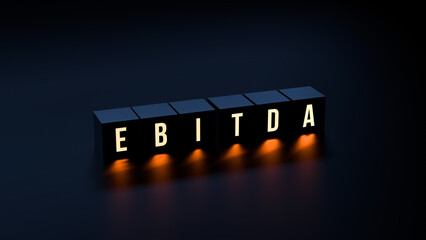 EBITDA Earnings Before Interest, Taxes, Depreciation, and Amortization, text glowing on cubes, business concept, wallpaper. 3D render