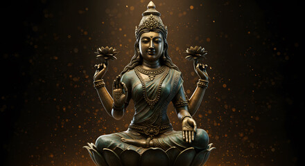 Majestic statue of the hindu goddess lakshmi a concept for diwali festival worship religion culture tradition art and a spiritual celebration