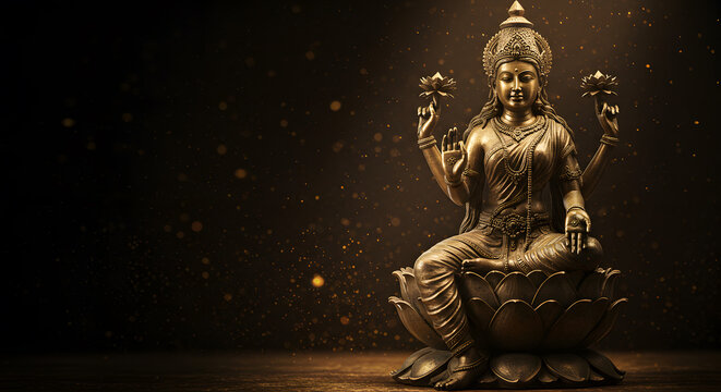 Majestic statue of the hindu goddess lakshmi a concept for diwali festival worship religion culture tradition art and a spiritual celebration