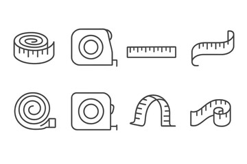 Measuring Tape Line Icons Set. Editable Thin Stroke Vector Illustration of Ruler, Tape Measure, Flexible Measuring Tape. Perfect Outline Clipart for Web, Apps, Print, Design Projects
