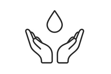 Water Conservation Line Icon. Save Water Symbol. Outline Vector of Hands Protecting Water Drop. Minimalistic Environmental Care Concept. Sustainable Resources, Freshwater, Purity, Eco-Friendly Graphic