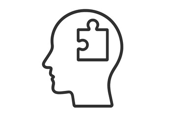 Human head profile with puzzle piece. Mental health, psychology concept. Metaphor for thinking, problem-solving, ideas, memory, logic, autism, and neurological disorders.