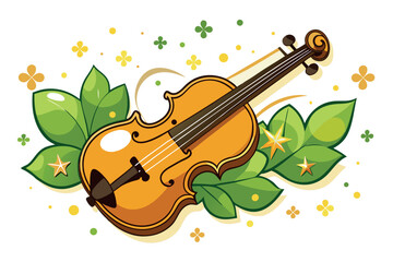 Cartoon violin with leaves