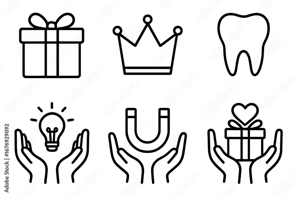 Poster vector line icon set with concepts of charity, gift, idea, and value. contains simple icons like pre