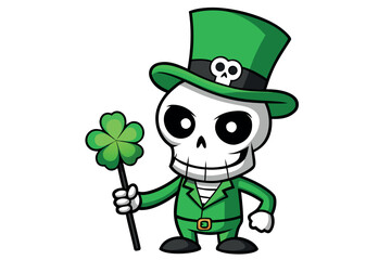 Cartoon skeleton holding a clover