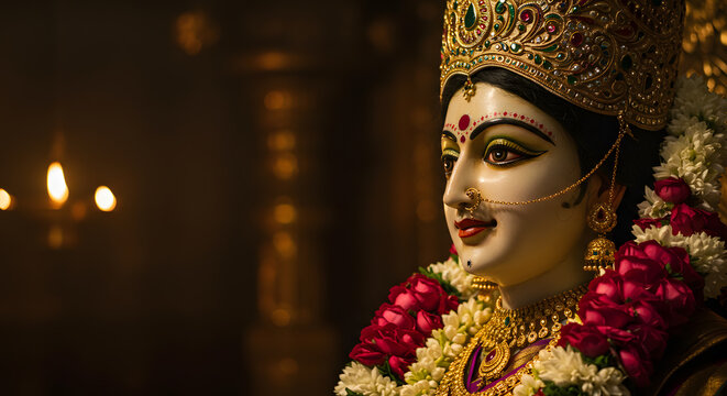 Beautiful murti of a hindu goddess for navaratri and durga puja festival a concept for temple worship religion culture tradition and spiritual devotion - Powered by Adobe