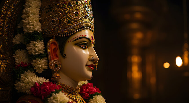 Beautiful murti of a hindu goddess for navaratri and durga puja festival a concept for temple worship religion culture tradition and spiritual devotion