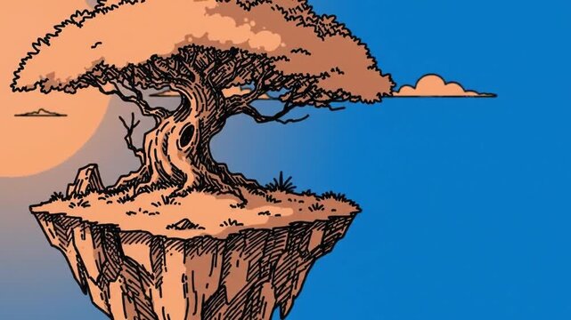 Tree on cliff illustration