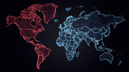 Visualizing global connections, a world map with lines and data points representing networks