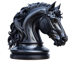 Angled Side View of Black Chess Knight Vector, Isolated on Transparent Background
