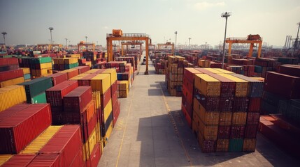 Global trade and logistics, a comprehensive view of stacked cargo containers in bustling port