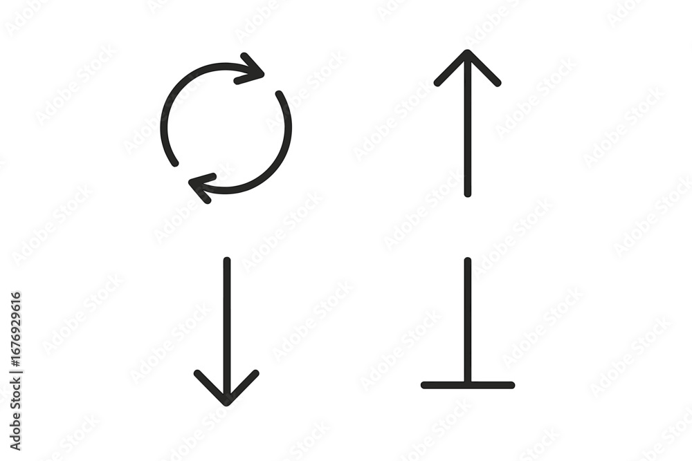 Poster circular refresh arrow and up down direction arrow line icons bundle. outline style vector symbols f