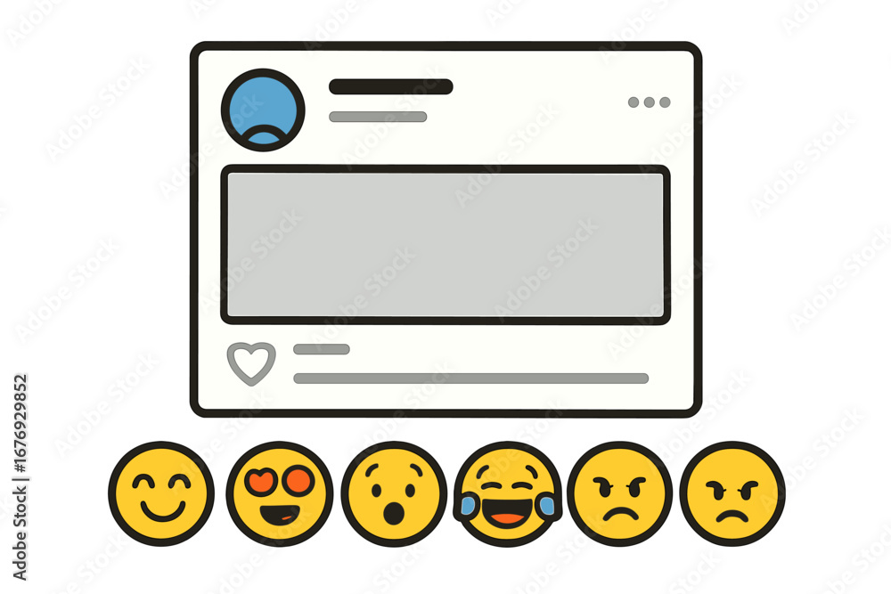 Aufkleber social media post template with emoji reactions. vector illustration of an app interface for feedbac