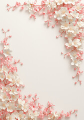 Fototapeta premium White Flowers and Green Leaves on Pink Surface