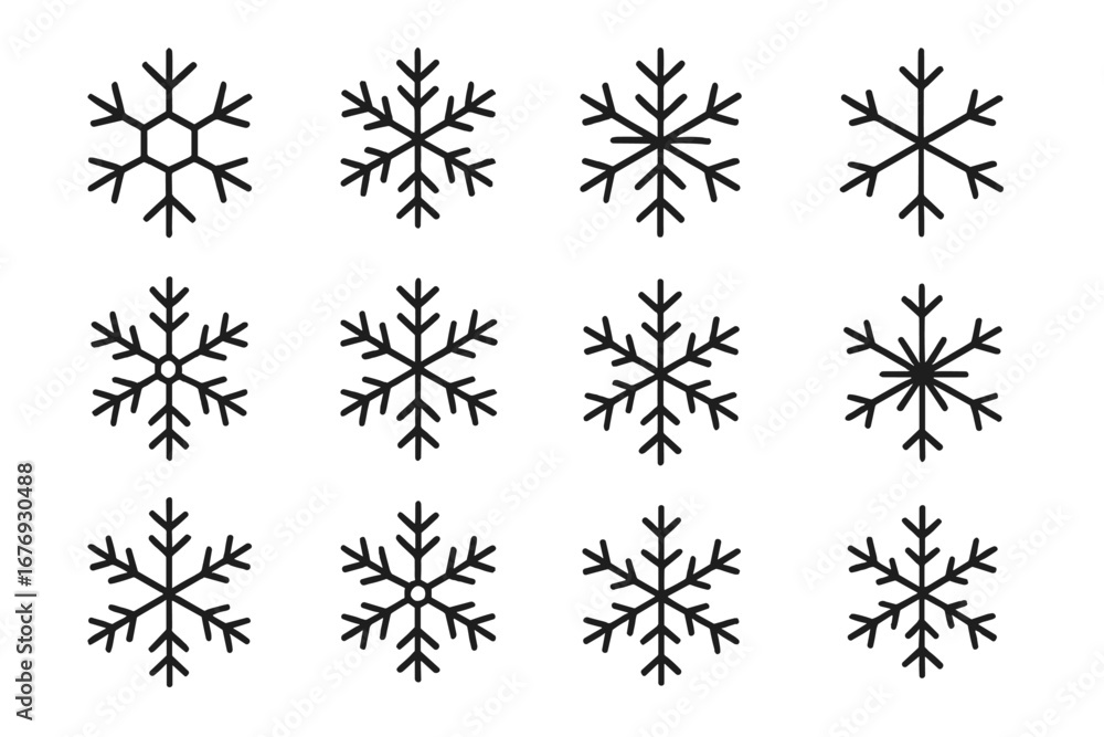 Poster snowflake vector icons collection editable stroke set isolated line winter christmas graphic element