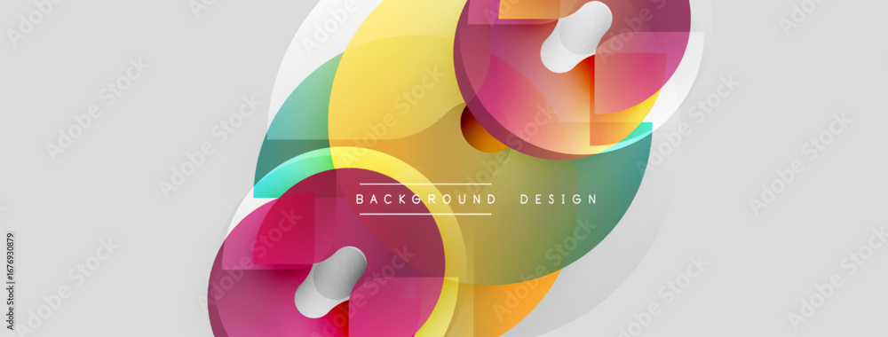 Poster abstract colorful shapes overlap, creating dynamic visual effect. smooth gradients, modern design el