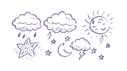 Hand drawn weather elements clouds moon
