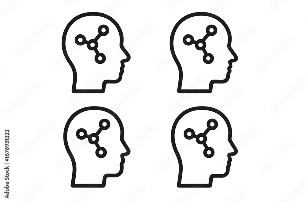 Poster human head outline icon with neural network brain connections, artificial intelligence, machine lear
