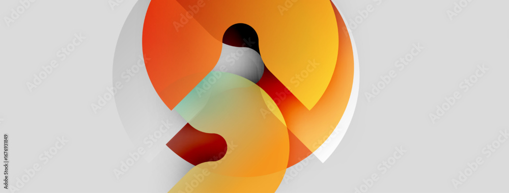 Poster abstract design features swirling orange, red, white shapes. gradient colors create dynamic visual e