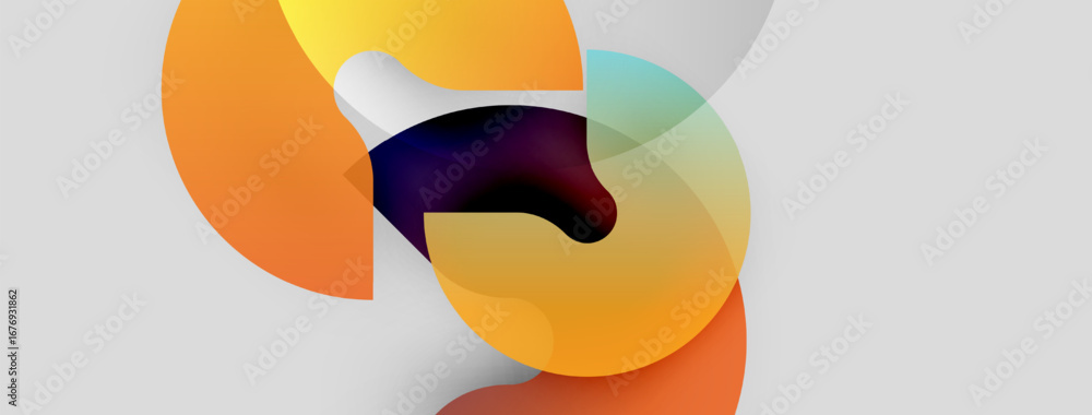Poster abstract composition featuring overlapping colorful shapes. warm tones dominate, creating dynamic vi