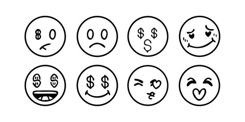 Joyful expressive doodle face emoji happy