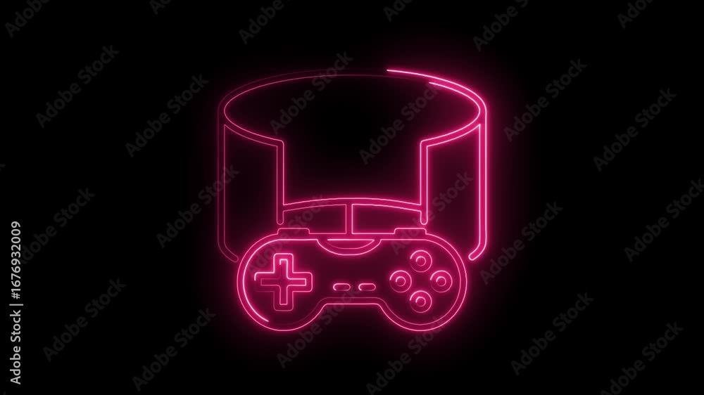 Poster Neon game controller database pink glowing style for creative gaming and data projects