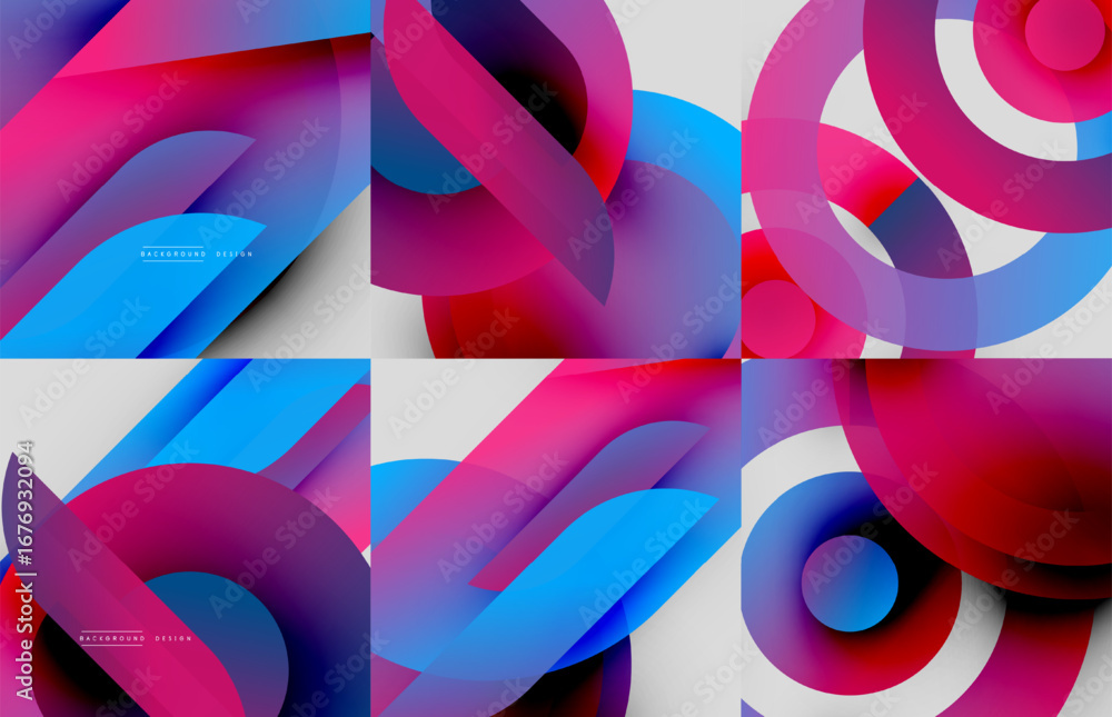 Poster abstract colorful designs. fluid shapes overlap, creating dynamic visual effects. bright gradients d