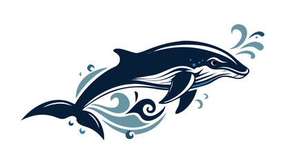 Majestic whale swimming with stylized waves marine life