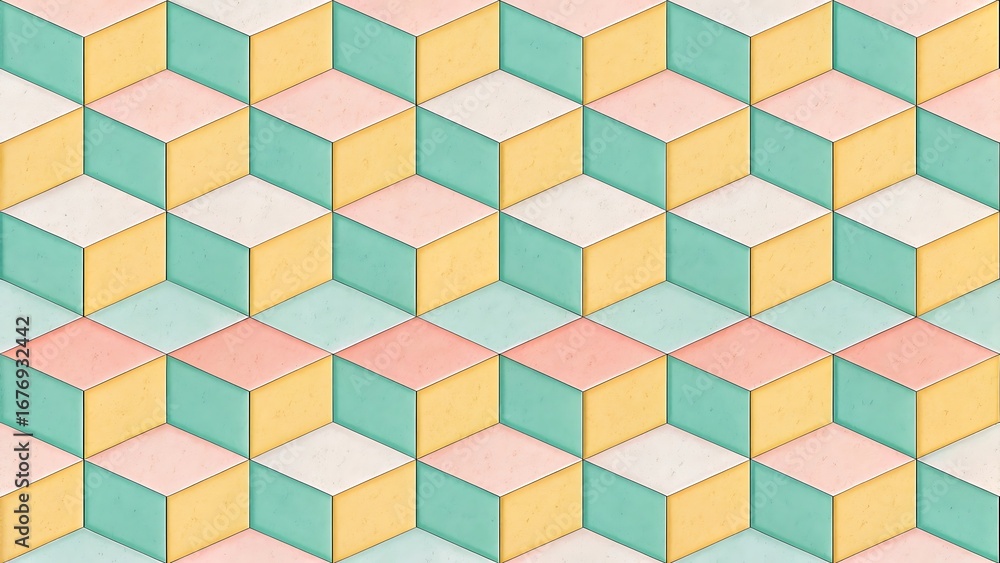 Aufkleber abstract geometric pattern with pastel cubes creates an optical illusion for modern backgrounds and 
