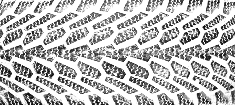 black traces of tractor tires on white background. - Powered by Adobe
