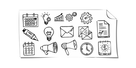 Office doodles business icons hand drawn
