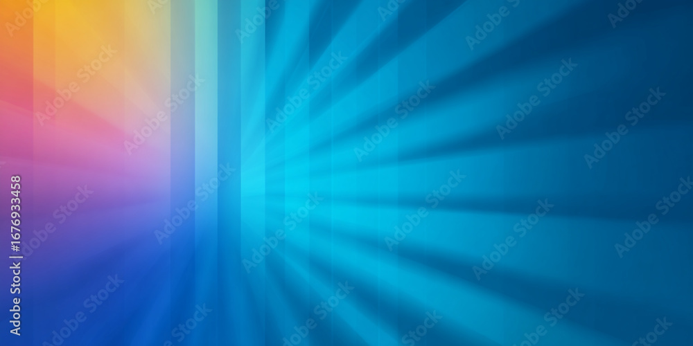 Poster abstract background with radiating light beams and vertical stripes in a gradient of colors from ora