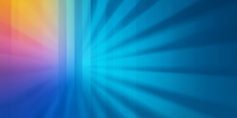 Abstract background with radiating light beams and vertical stripes in a gradient of colors from orange to blue.