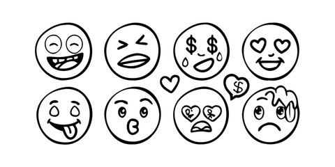 Playful Doodle Emoji Icons happy